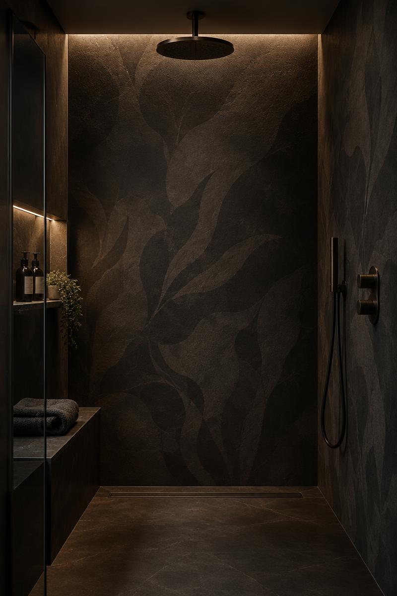 Elegante Design-Tapete im Nassbereich einer Dusche